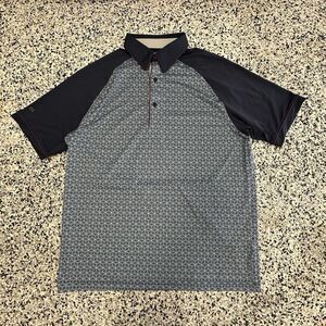 G Mac Apparel Polo Shirt Mens Medium Geometric Navy Blue Golf Stretch